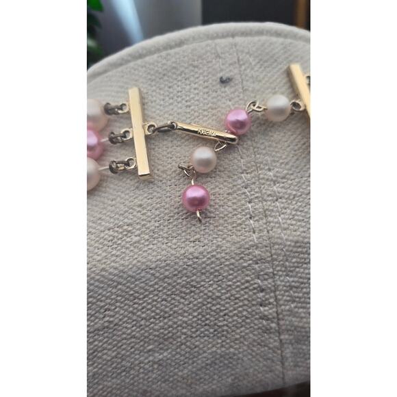 Vintage Mid Century Signed "Japan" Pink Faux Pearl Beaded Multi Strand Necklace - Picture 6 of 6